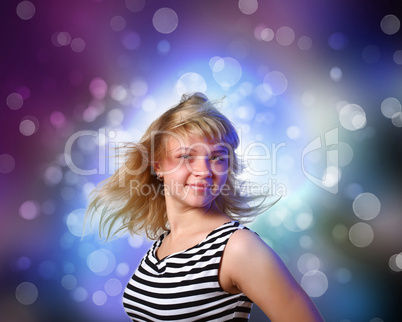 Young woman and disco background