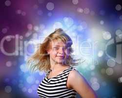 Young woman and disco background