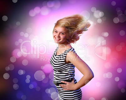 Young woman and disco background