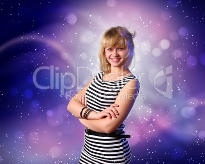 Young woman and disco background