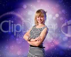 Young woman and disco background