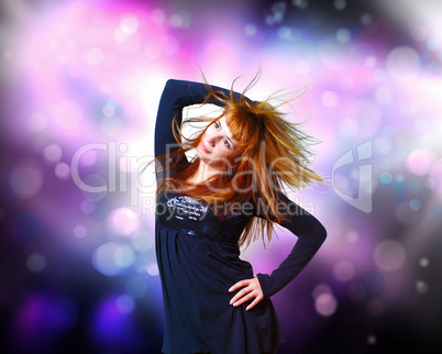 Young woman and disco background