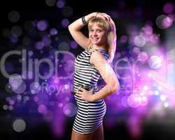 Young woman and disco background