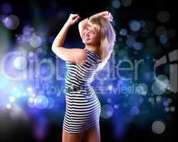 Young woman and disco background