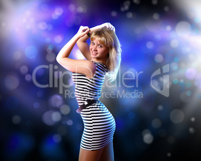 Young woman and disco background