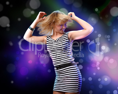 Young woman and disco background