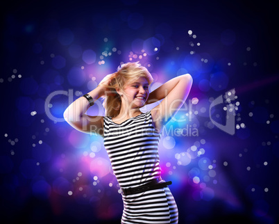 Young woman and disco background