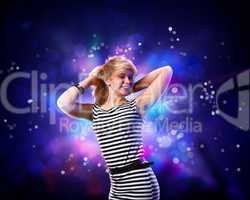 Young woman and disco background