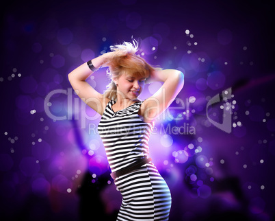 Young woman and disco background