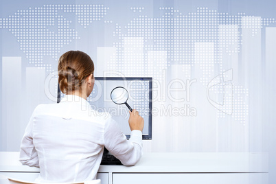 Businesswoman working with virtual digital screens