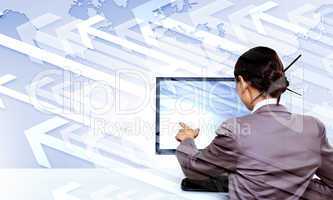 Businesswoman working with virtual digital screens