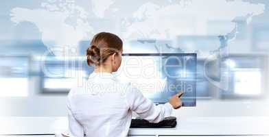 Businesswoman working with virtual digital screens