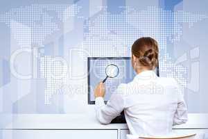 Businesswoman working with virtual digital screens