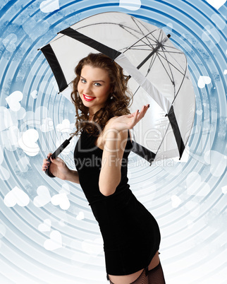 Woman dressed in retro style with umbrella