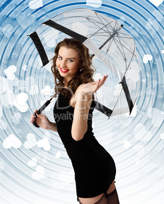 Woman dressed in retro style with umbrella