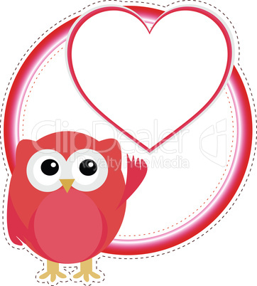 valentine owl girl with heart. holiday vector card