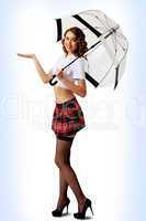 Woman dressed in retro style with umbrella