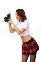 Woman dressed in retro style with camera