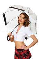 Woman dressed in retro style with umbrella