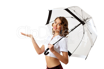 Woman dressed in retro style with umbrella