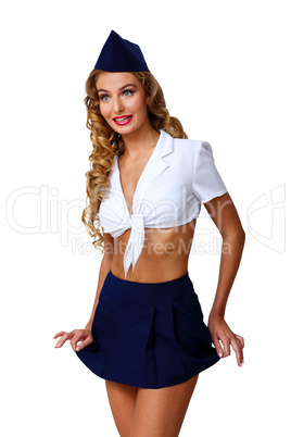 Woman retro style with stewardess cap