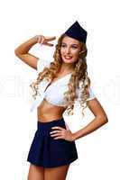 Woman retro style with stewardess cap