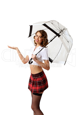 Woman dressed in retro style with umbrella