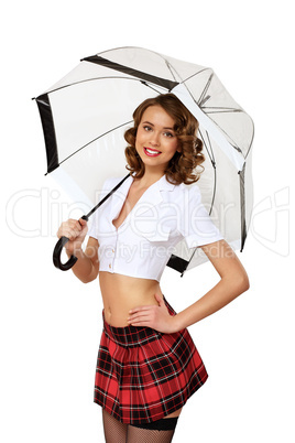 Woman dressed in retro style with umbrella