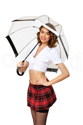 Woman dressed in retro style with umbrella