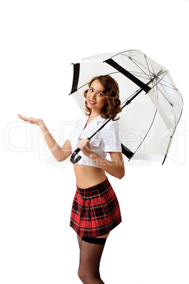 Woman dressed in retro style with umbrella