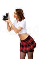 Woman dressed in retro style with camera