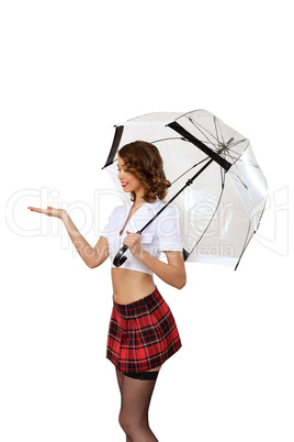 Woman dressed in retro style with umbrella