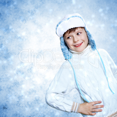 Portrait of little kid in winter wear