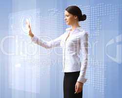 Business woman and touchscreen technology