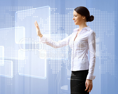 Business woman and touchscreen technology