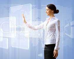 Business woman and touchscreen technology