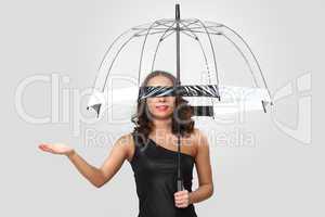 Woman in black dress with umbrella