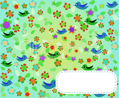 Seamless pattern with flowers and birds. Floral background