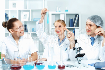 Young scientists working in laboratory