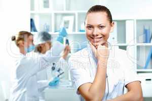 Young scientists working in laboratory