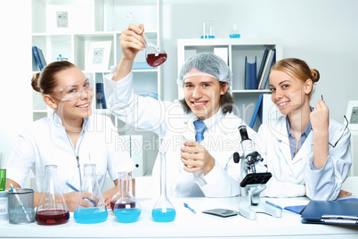 Young scientists working in laboratory