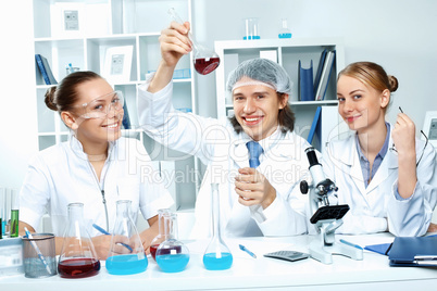 Young scientists working in laboratory