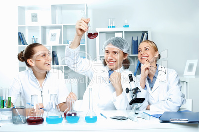 Young scientists working in laboratory