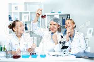 Young scientists working in laboratory