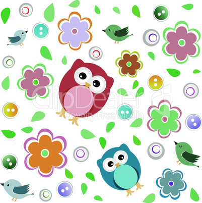 Seamless colourful owl pattern for kids vector background