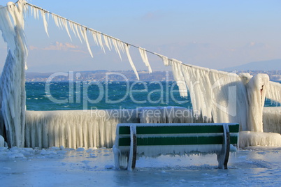Frozen benches, Nyon, Switzerland