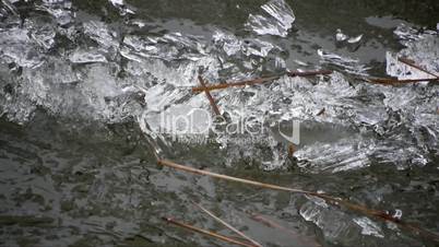 drifting of ice cracked on river waves