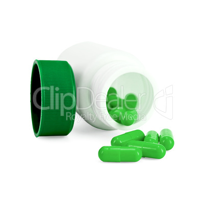 Capsules green in bottle