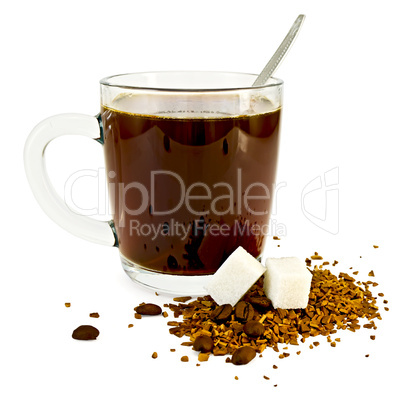Coffee in a glass mug with sugar
