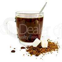 Coffee in a glass mug with sugar